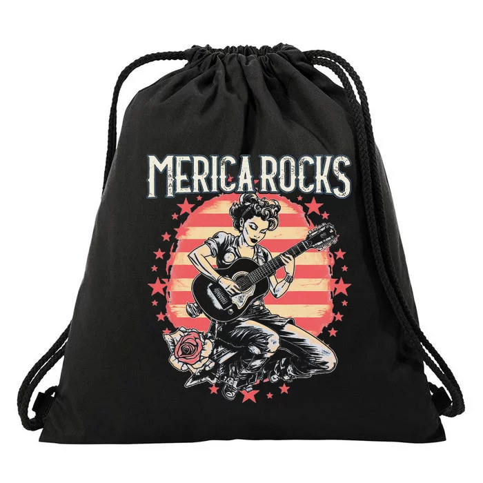 Rosie The Riveter 4th of July Country Rock Music Funny Drawstring Bag