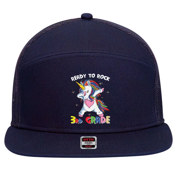 Ready To Rock Third Grade Dabbing Unicorn Cute 3Rd Grade Cool Gift 7 Panel Mesh Trucker Snapback Hat