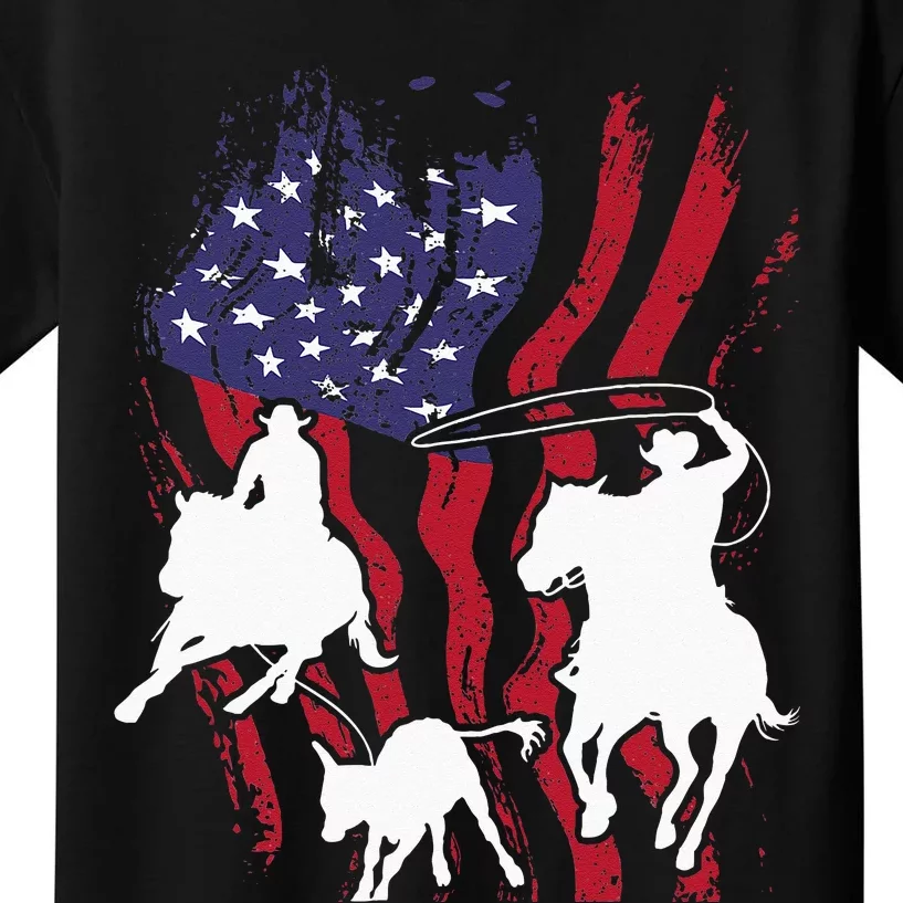 Rodeo Team Roping Horse Riding Equestrian Header Heeler Kids T-Shirt