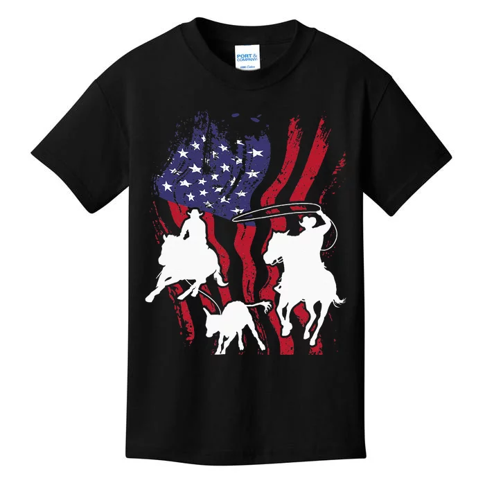 Rodeo Team Roping Horse Riding Equestrian Header Heeler Kids T-Shirt