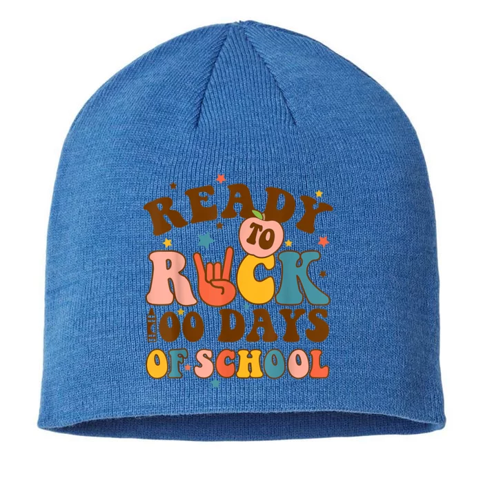 Ready To Rock 100 Days Of School Groovy Retro Smarter Funny Cool Gift 8 1/2in Sustainable Knit Beanie