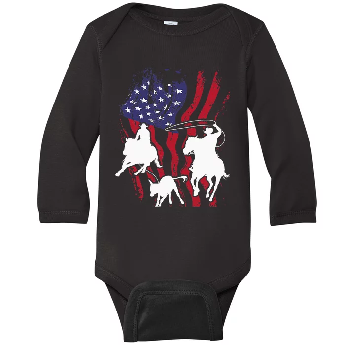 Rodeo Team Roping Horse Riding Equestrian Header Heeler Baby Long Sleeve Bodysuit