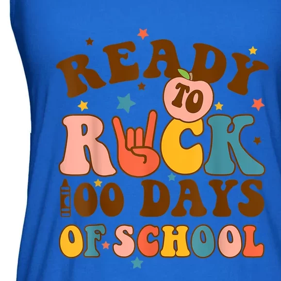 Ready To Rock 100 Days Of School Groovy Retro Smarter Funny Gift Ladies Essential Flowy Tank