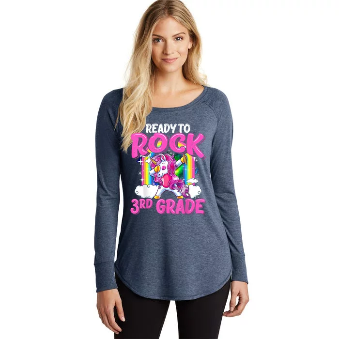 Ready To Rock 3rd Grade Dabbing Unicorn Back To School Girl Women's Perfect Tri Tunic Long Sleeve Shirt