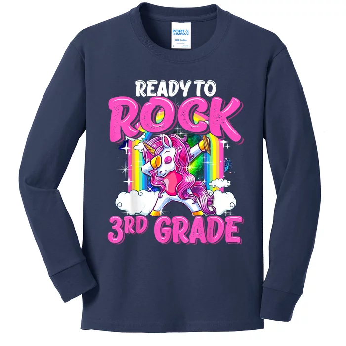 Ready To Rock 3rd Grade Dabbing Unicorn Back To School Girl Kids Long Sleeve Shirt