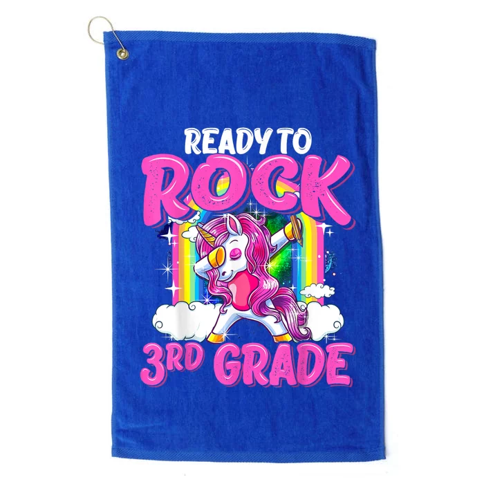 Ready To Rock 3rd Grade Dabbing Unicorn Back To School Girl Platinum Collection Golf Towel