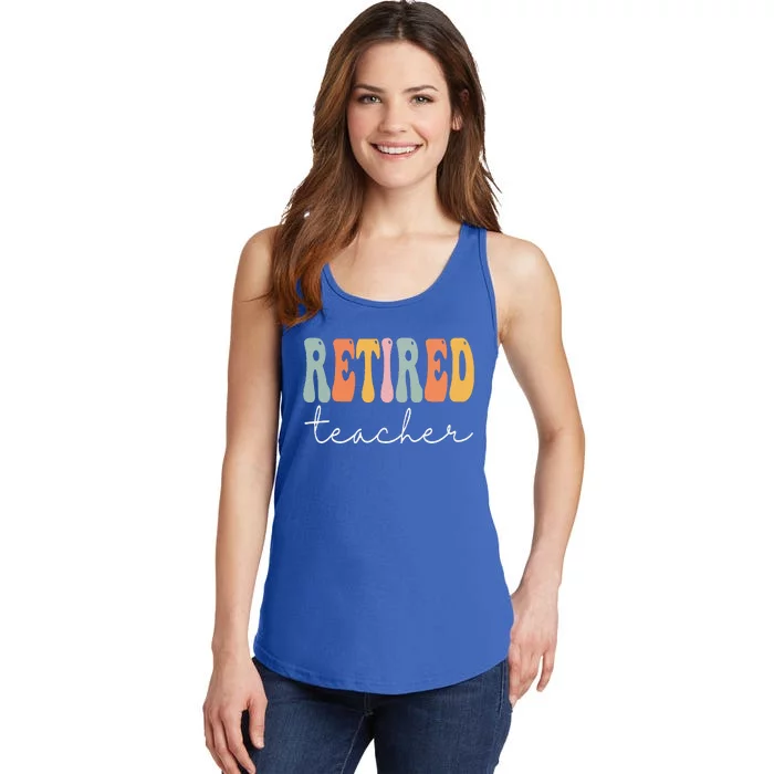 Retired Teacher Retro Groovy Women Happy First Day Of School Ladies Essential Tank