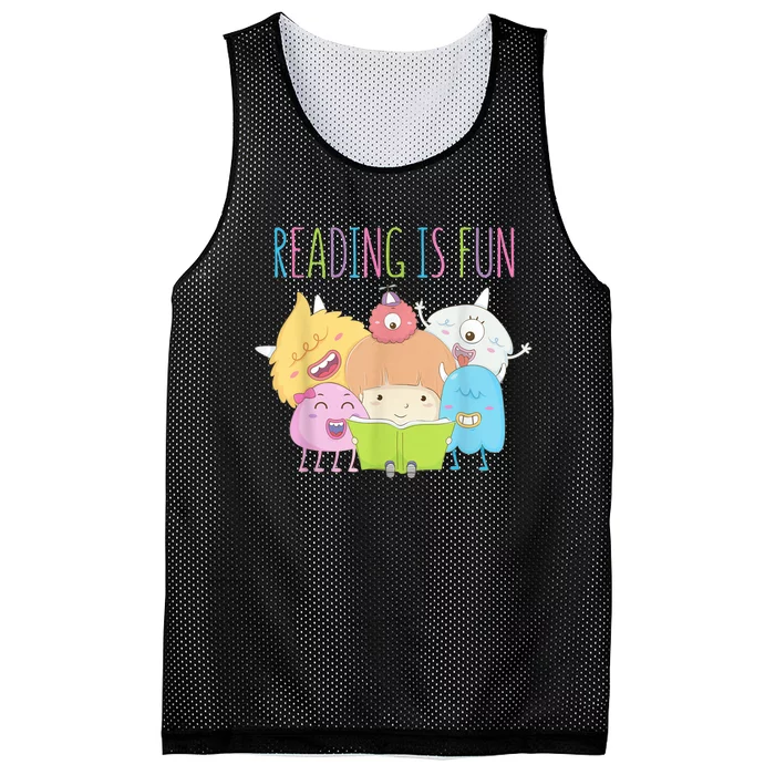 Reading Teacher Reading is Fun Monster Book Lover Fun Kid Mesh Reversible Basketball Jersey Tank