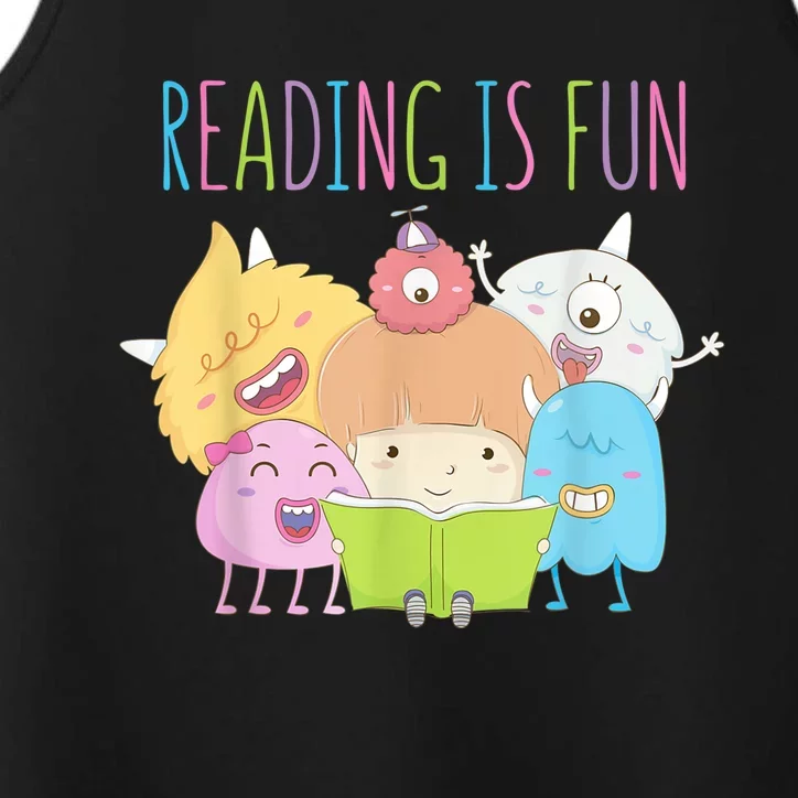 Reading Teacher Reading is Fun Monster Book Lover Fun Kid Performance Tank