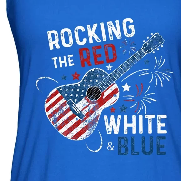 Rocking The Red White And Blue Guitar 4th Of July Ladies Essential Flowy Tank