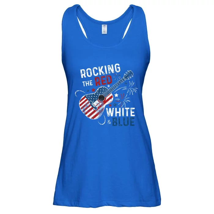 Rocking The Red White And Blue Guitar 4th Of July Ladies Essential Flowy Tank