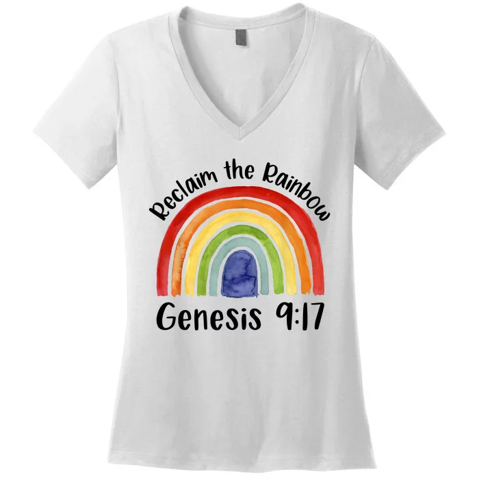 Reclaim The Rainbow Jesus Lover Christian Proverb Women's V-Neck T-Shirt