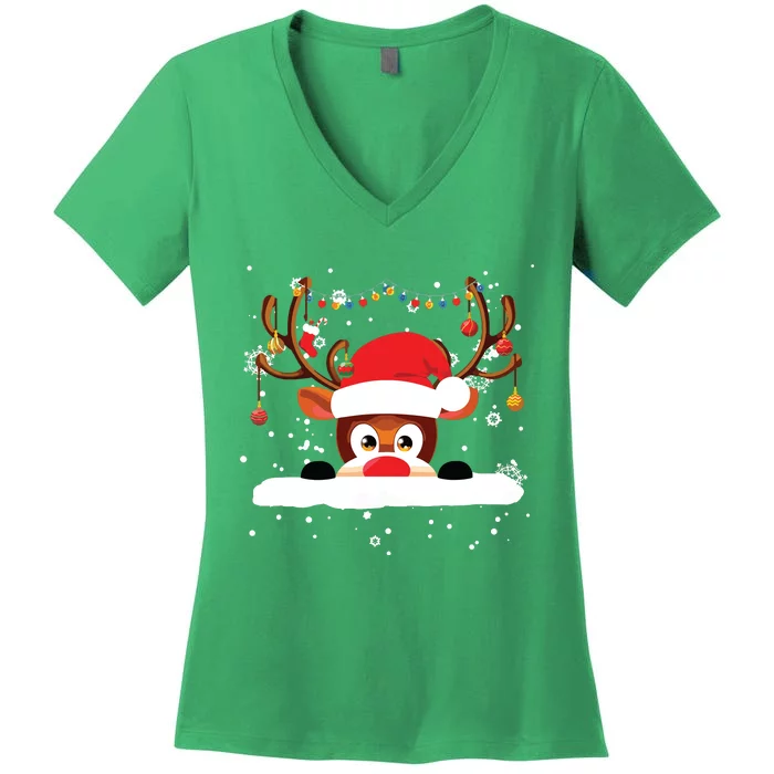 Rudolph The Red Nose Reindeer Christmas Pajama Girl Boy Women's V-Neck T-Shirt