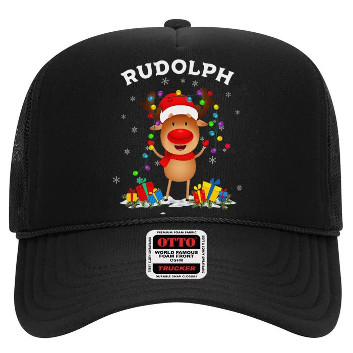 Rudolph The Red Nose Reindeer For Christmas Xmas High Crown Mesh Trucker Hat