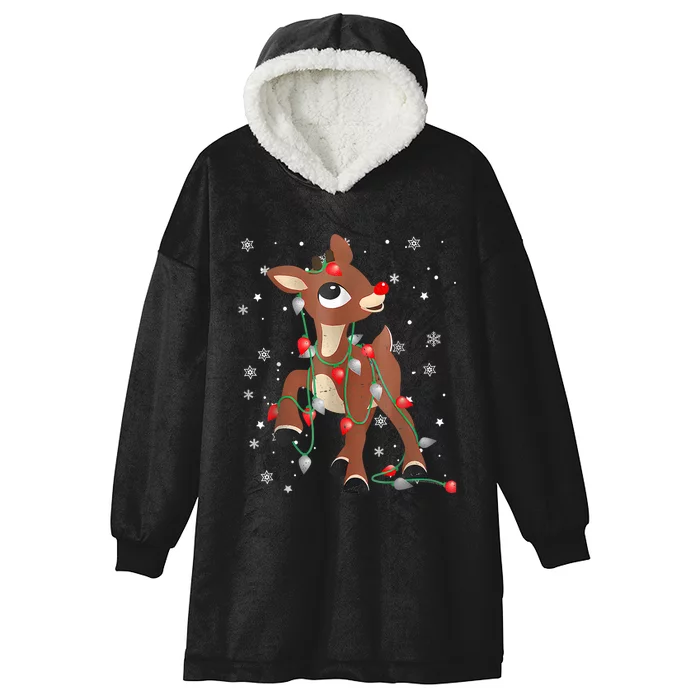 Rudolph The Red Nose Reindeer Christmas Fan Hooded Wearable Blanket