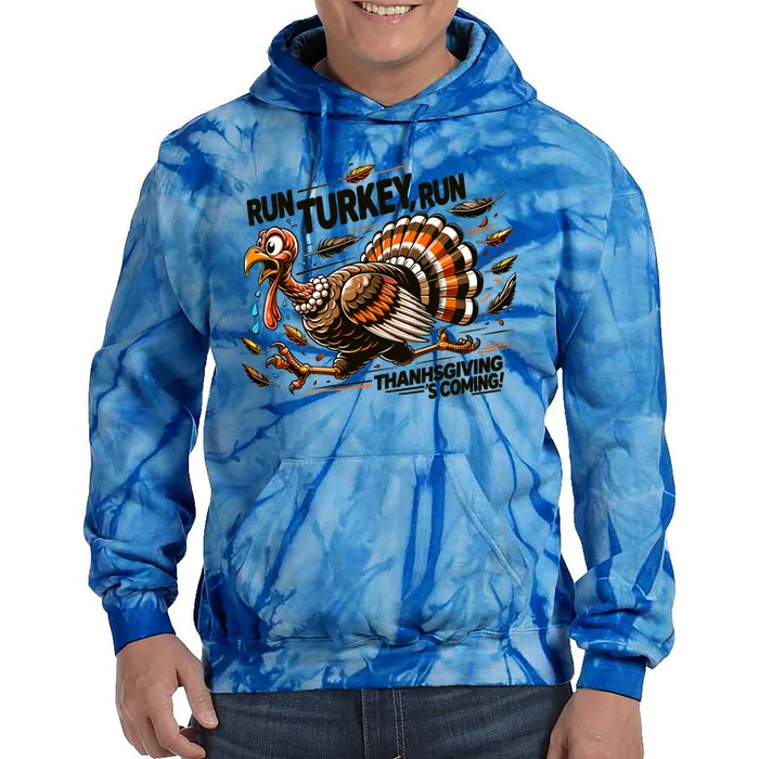 Run Turkey Run! Funny Thanksgiving Escape Running Costume Gift Tie Dye Hoodie