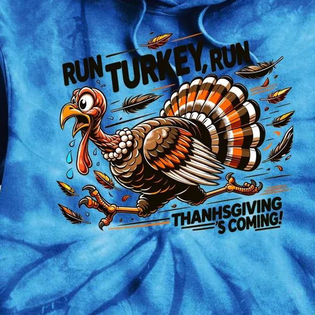 Run Turkey Run! Funny Thanksgiving Escape Running Costume Gift Tie Dye Hoodie