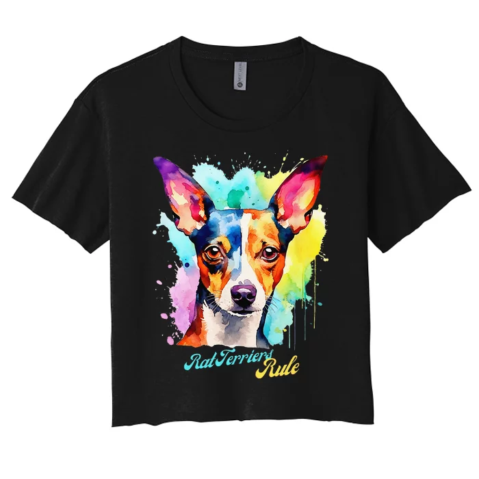 Rat Terriers Rule Watercolor Dog Graphic Design Women's Crop Top Tee