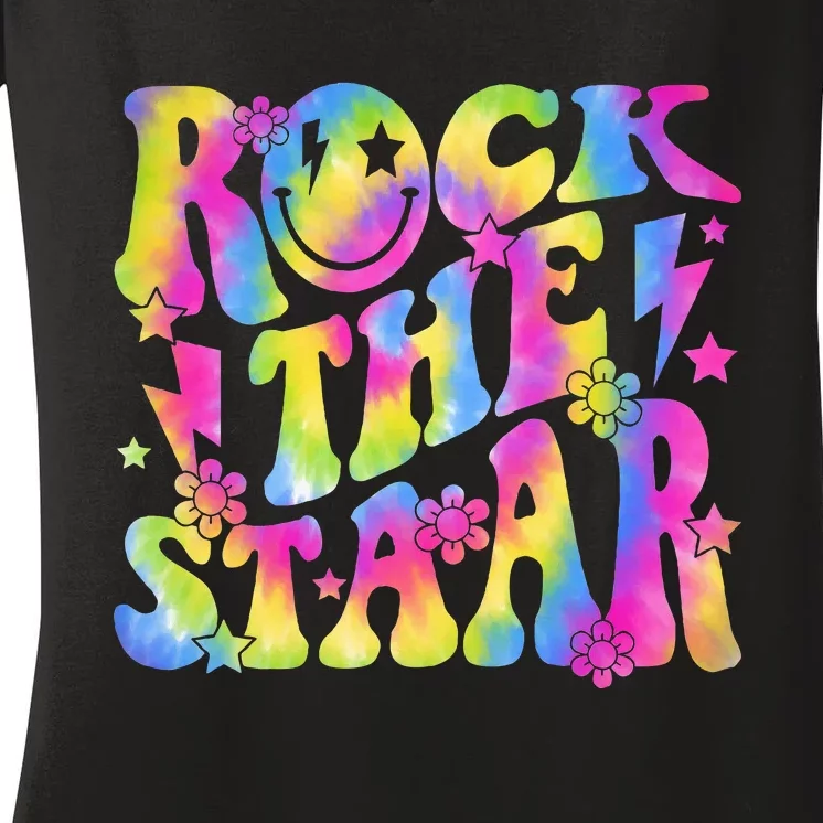 Rock The Staar Rock The Test Test Day Teachers Motivational Women's V-Neck T-Shirt