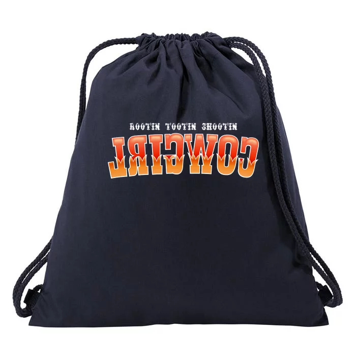 Rootin Tootin Shootin Reverse Cowgirl Western Logo Drawstring Bag