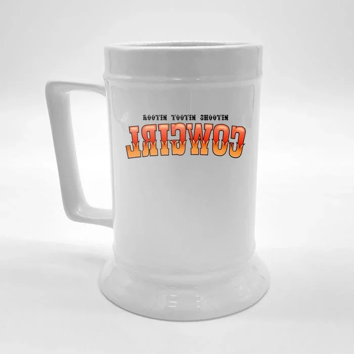 Rootin Tootin Shootin Reverse Cowgirl Western Logo Front & Back Beer Stein