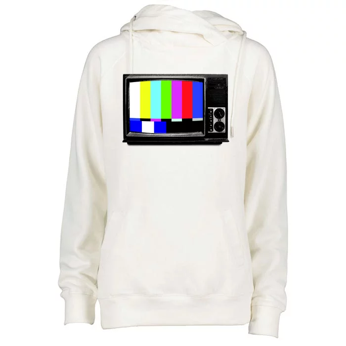 Retro TV Screen Colored Lines Womens Funnel Neck Pullover Hood