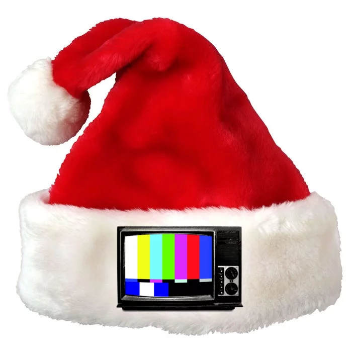 Retro TV Screen Colored Lines Premium Christmas Santa Hat