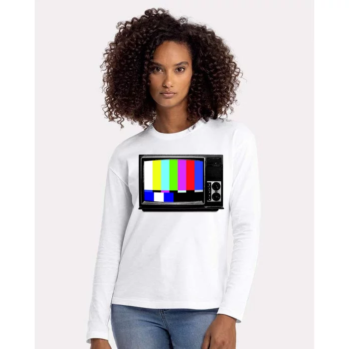 Retro TV Screen Colored Lines Womens Cotton Relaxed Long Sleeve T-Shirt