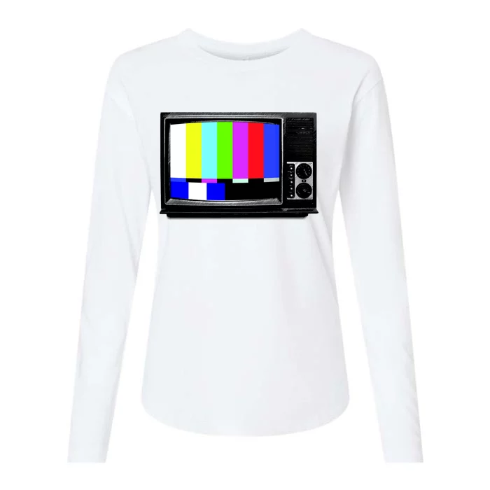 Retro TV Screen Colored Lines Womens Cotton Relaxed Long Sleeve T-Shirt