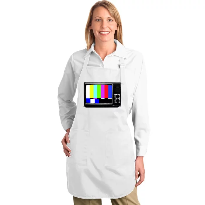 Retro TV Screen Colored Lines Full-Length Apron With Pocket