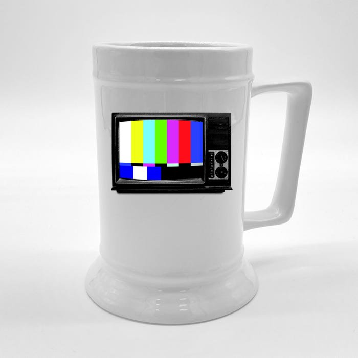 Retro TV Screen Colored Lines Front & Back Beer Stein