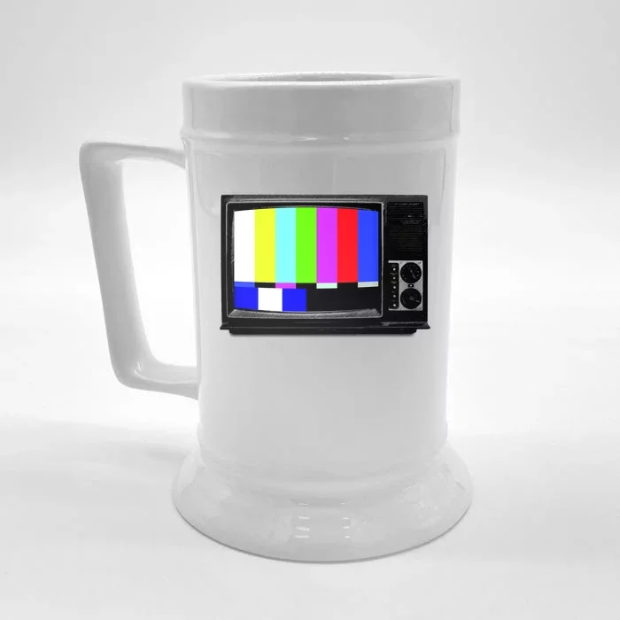 Retro TV Screen Colored Lines Front & Back Beer Stein