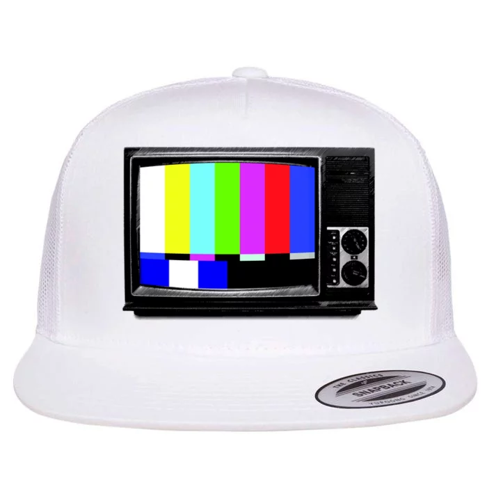 Retro TV Screen Colored Lines Flat Bill Trucker Hat