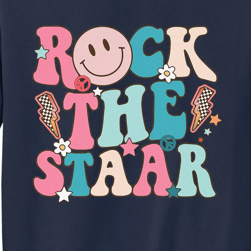 Rock The Staar Test Testing Day Retro Groovy Teacher Stars Sweatshirt