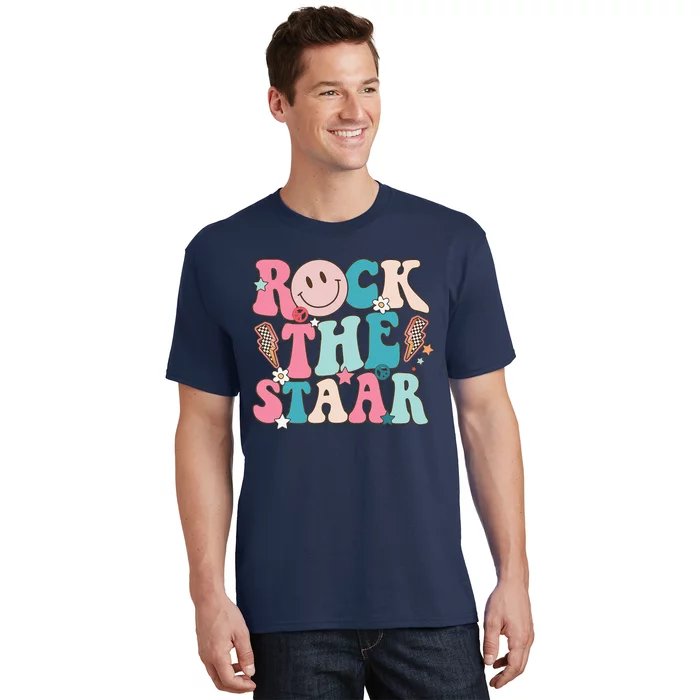 Rock The Staar Test Testing Day Retro Groovy Teacher Stars T-Shirt