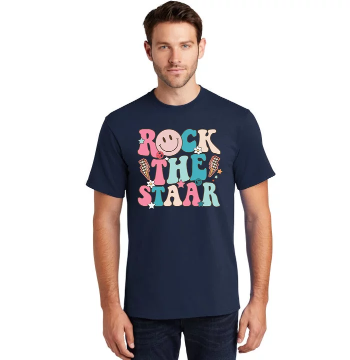 Rock The Staar Test Testing Day Retro Groovy Teacher Stars Tall T-Shirt