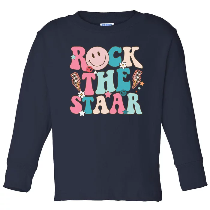 Rock The Staar Test Testing Day Retro Groovy Teacher Stars Toddler Long Sleeve Shirt