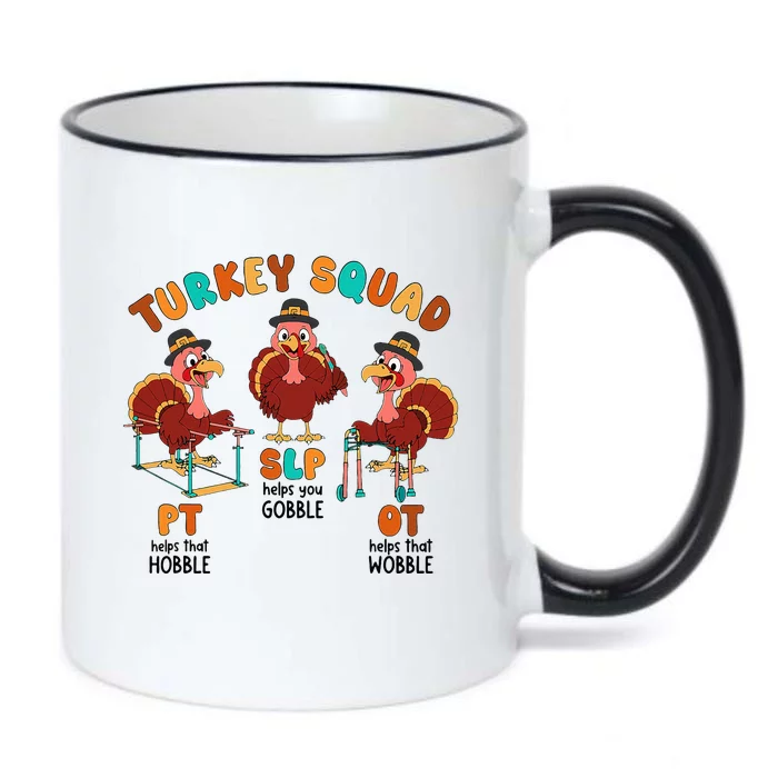 Retro Turkey Squad Thanksgiving SLP OT PT Therapy Team Black Color Changing Mug