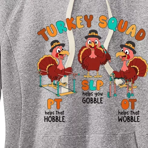 Retro Turkey Squad Thanksgiving SLP OT PT Therapy Team Women's Fleece Hoodie