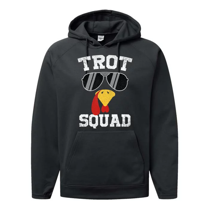 Running Turkey Sunglasses Trot Squad Thanksgiving Performance Fleece Hoodie