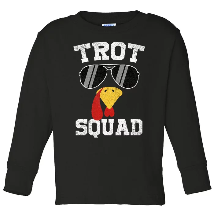 Running Turkey Sunglasses Trot Squad Thanksgiving Toddler Long Sleeve Shirt