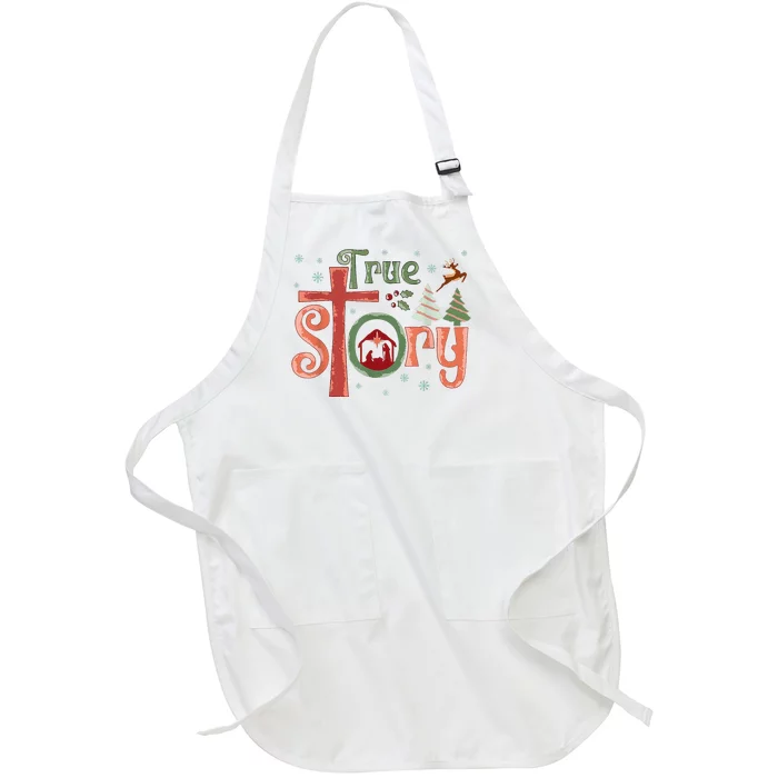 Retro True Story Jesus Christmas Nativity Scene Christian Full-Length Apron With Pocket