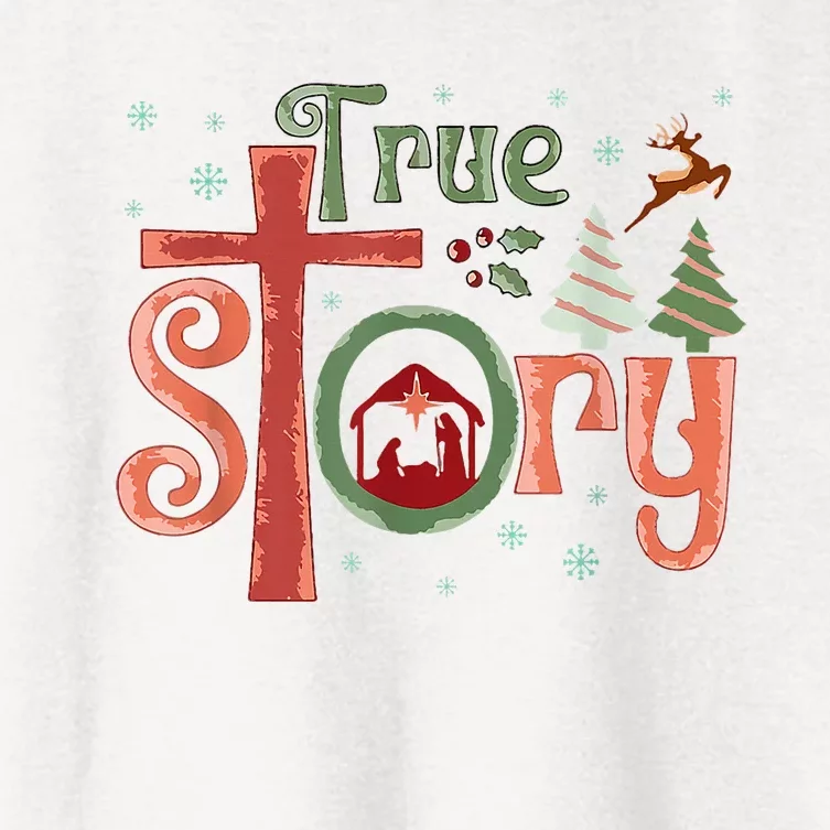 Retro True Story Jesus Christmas Nativity Scene Christian Women's Crop Top Tee