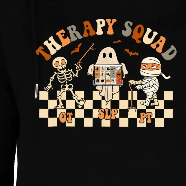 Retro Therapy Squad Slp Ot Pt Team Halloween Speech Physical Womens Funnel Neck Pullover Hood