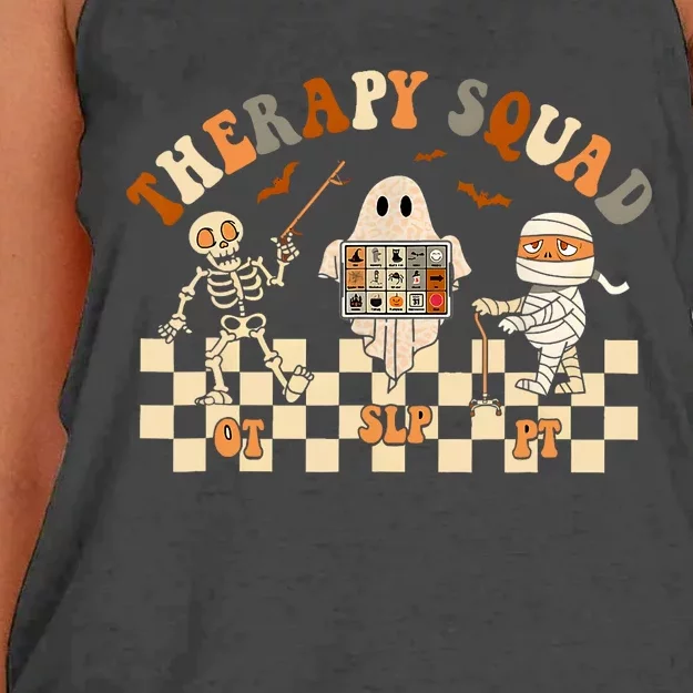 Retro Therapy Squad Slp Ot Pt Team Halloween Speech Physical Women's Knotted Racerback Tank