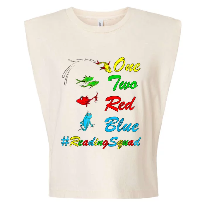 Reading Teacher Squad Oh The Places One Two Red Blue Fish Garment-Dyed Women's Muscle Tee