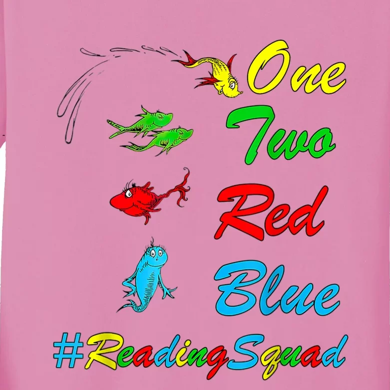 Reading Teacher Squad Oh The Places One Two Red Blue Fish Kids Long Sleeve Shirt