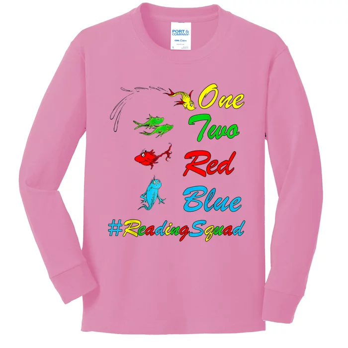 Reading Teacher Squad Oh The Places One Two Red Blue Fish Kids Long Sleeve Shirt