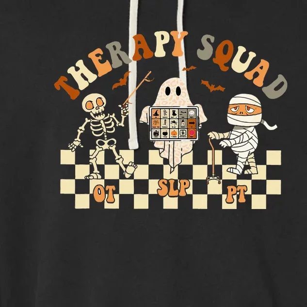 Retro Therapy Squad SLP OT PT Team Halloween Speech Physical Garment-Dyed Fleece Hoodie