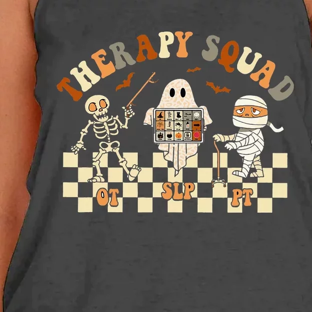 Retro Therapy Squad SLP OT PT Team Halloween Speech Physical Women's Knotted Racerback Tank